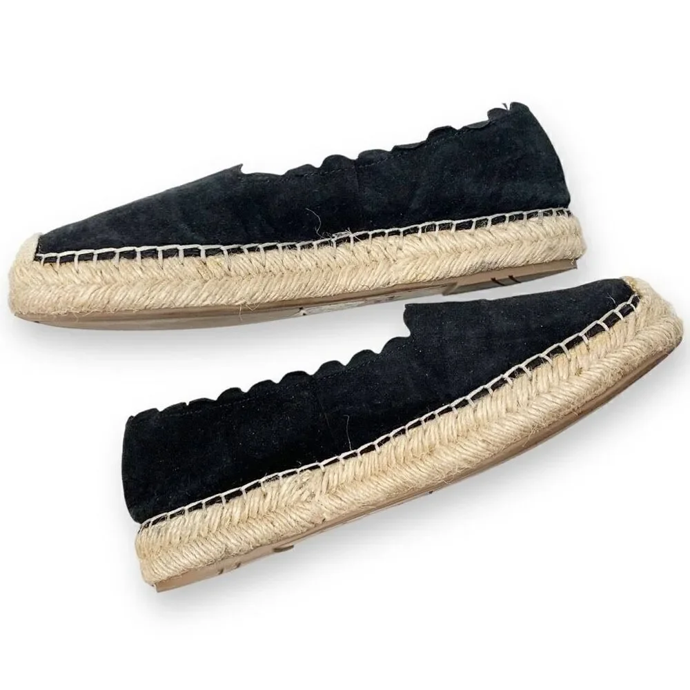 Crown Vintage Brae Espadrille Platform Slip-On Black Suede Scalloped Trim Sz 7.5